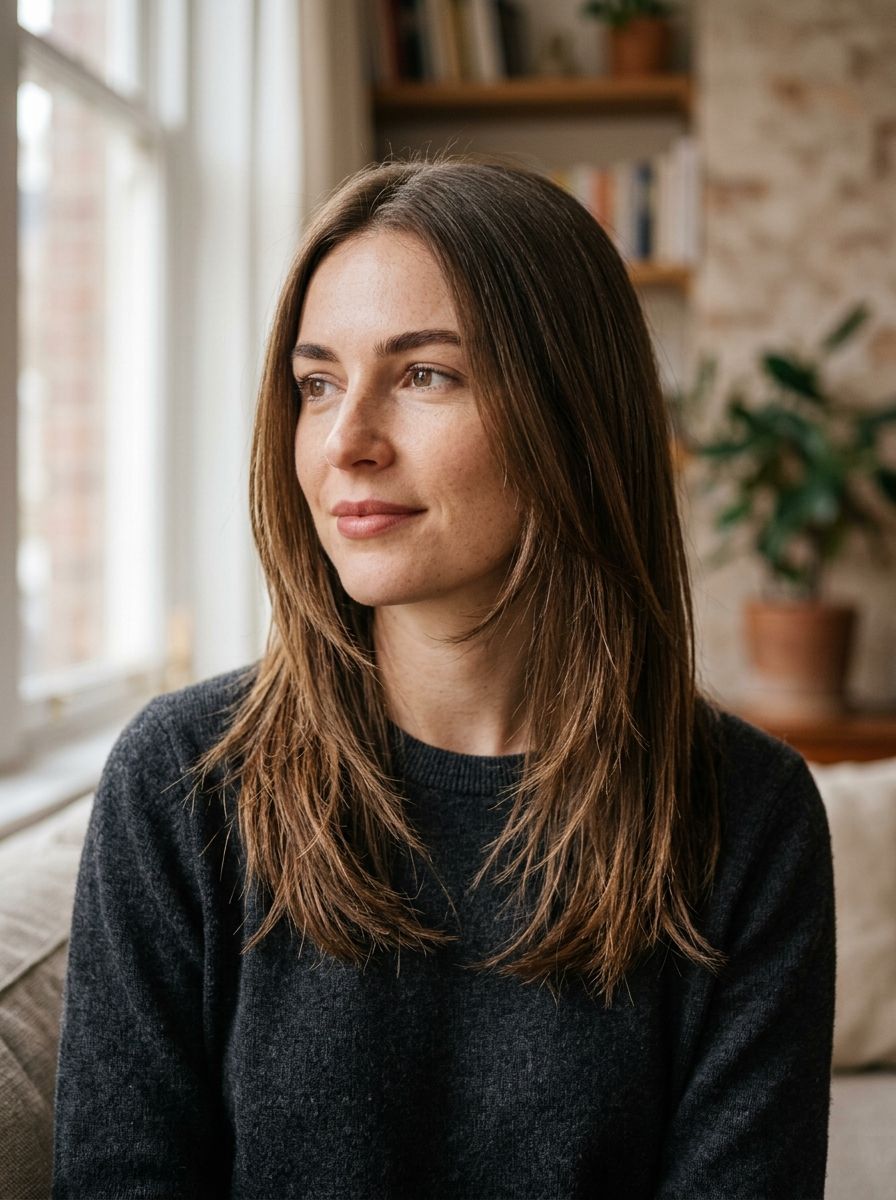 Fransige Layers für glatte mittellange Haare - Fransig gestuft Frisuren mittellang
